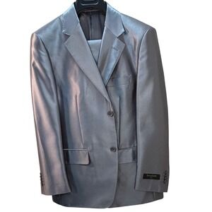 Bergham Taylor‎ Mens Silver Metallic 2 Piece Suit Made in Italy Size 50 Gray